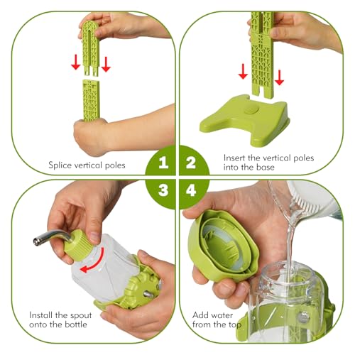 VANNON Pet Standing Water Dispenser Top Fill Dog Water Bottle Dispenser with Stand Leakproof Pet Slow Water Bottle for Small Animals, 13oz, BPA Free, Adjustable Height, Green - color: Green