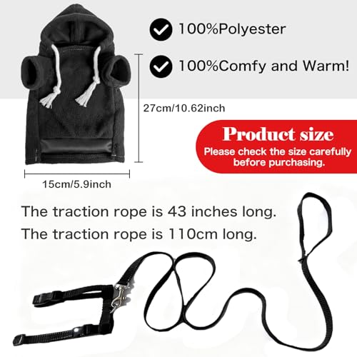 Small Pet Harness Vest and Leash Set Ferret Clothes Hoodies for Ferrets for Outdoor Walking Rabbit Ferret Guinea Pig Bunny Hamster Puppy Kitten (Black Clothes + Leash) - color: Black clothes + leash