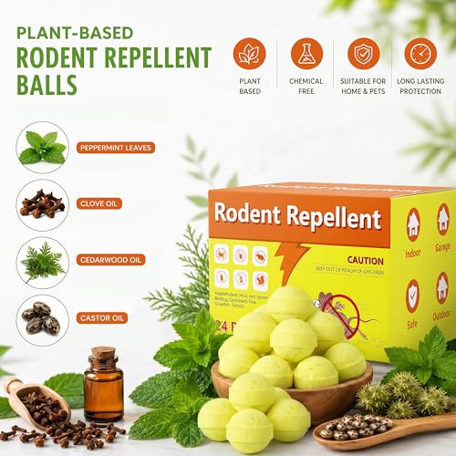 Rodent Repellent Pouches 24 Pack – Peppermint Oil Mint Sachets for Mice & Squirrels, Fresh Scent for Indoor & Outdoor Areas, Home, Garage & Garden