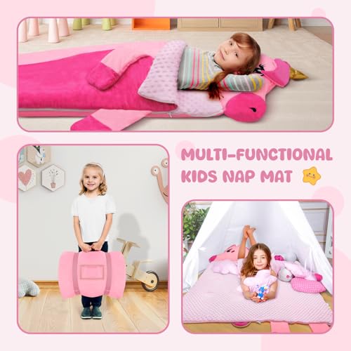 Kids Sleeping Bag Soft Plush Toddler Nap Mat with Pillow for Boys Girls Large 67 * 27.5 Inch Sleeping Mat for Daycare Preschool Kindergarten - color: Unicorn