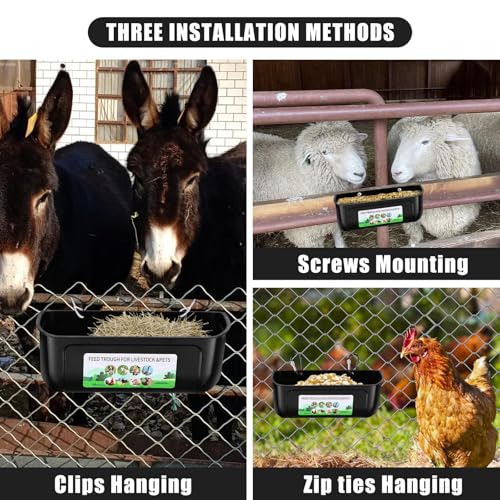 Chicken Feeder Waterer, 6 Pack Duck Feeder Supplies, Hanging Fence Feed Trough with Clips for Goat, Sheeple, Piglet, Gooses, Turkeys, Dog Livestock Poultry, Black - color: 6 pack Black
