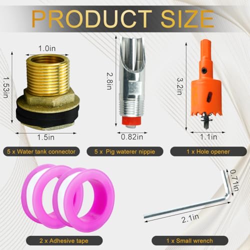 5 Pack Pig Nipple Waterer for Barrel Kit Stainless Steel Automatic, Pig Nipple Drinkers Piglets Nipple Feeders for Hog Pig Goats Swine Piglets Drinking