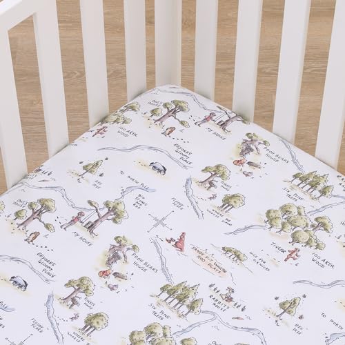Disney Classic Winnie the Pooh Sage, Tan, and White, Map of 100 Acre Woods Super Soft Nursery Fitted Crib Sheet - color: Classic Winnie the Pooh Sage & Tan, size: Crib