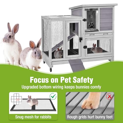 Indoor Rabbit Bunny Hutch Outdoor, Guinea Pig Cages with Removable Bottom Wire Netting - Easy Clean - size: 40.6"L x 26.0"W x 37.6"H
