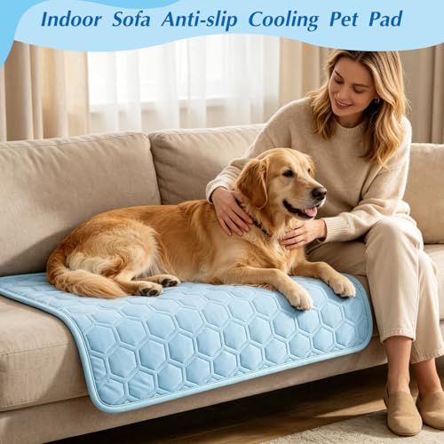 Cooling Mat for Dogs & Cats, Thick Breathable Dog Cooling Mat Q-MAX>0.45 | Chill Cool Fiber Dog Cooling Bed with Non-Slip Base, Non-Toxic Foldable Washable Crate Kennel Pad for Indoor & Outdoor Use - size: 27"*39"(Large)