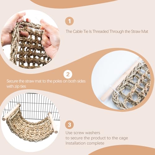 Bird Cage Ladder Perch, Seagrass Woven Ladder Hammock Exercise Stands Parakeet Climbing Chewing Bridge for Parrots Lovebirds Cockatiels Conures Budgies, Bird Cage Accessories