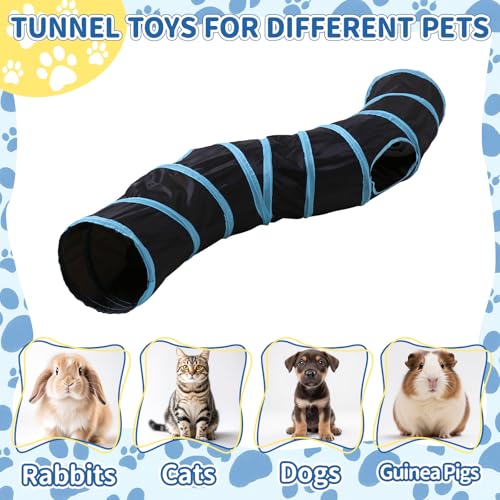 Pet Cat Tunnel, S-Shaped Tunnels for Indoor Cats, Collapsible Pet Tunnel for Kitten, Puppy, Rabbit, 25cm-Wide Tunnels, Durable & Breathable, with Peek Hole Toy Ball - color: S-Shaped Tunnel & Black/Blue