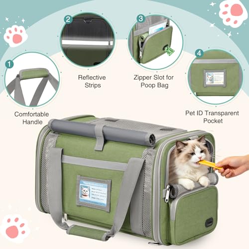 Cat Carrier Top Load, Privacy Curtains Soft Pet Travel Bag Airline Approved | Collapsible Soft-Sided Cat/Dog/Pet Carrier for Small Cats Dogs Puppy Under 16 lb, Washable Kitten Mesh Cage (16.9x10.8x10.8) - color: Grass Green