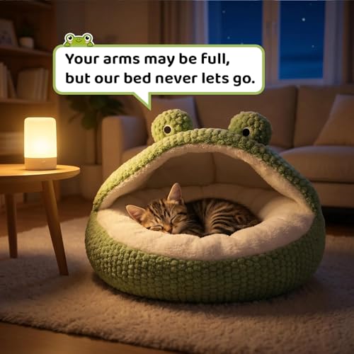 CWV Cute Cat Beds Kitten Beds, Soft Small Dog Beds, Washable Pet Beds for Puppy and Kitty, Funny Frog Cat Cave, 23 Inches - color: White＆Green