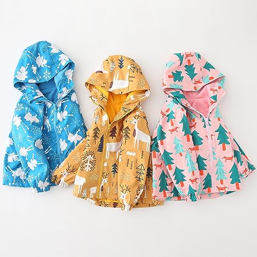 Happy Cherry Toddler Boy Girl Fleece Lined Jackets Waterproof Hooded Windbreaker Coat for Winter Fall 2023 - color: Thick Yellow Moose, size: 3-4T