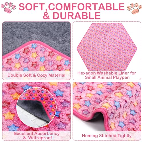 Preboun 4 Pcs 47 in Guinea Pig Playpen Pad Waterproof Hexagon Mat Reusable Dog Playpen Liner for Small Animal Rabbit Cage Tent Pee Pad Washable Yard Fence(Vivid Star)