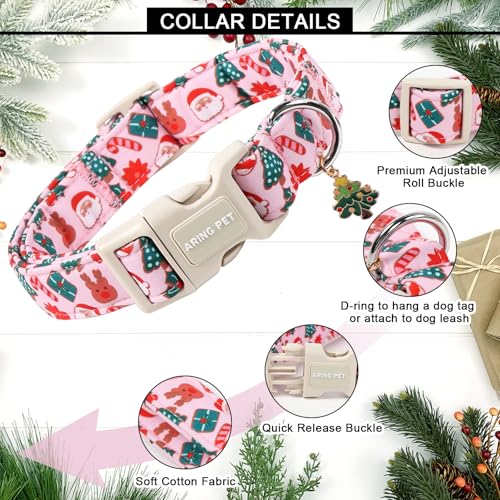 ARING PET Christmas Dog Collar, Cute Pink Christmas Tree Reindeer Santa Claus Pets Collars for Puppy Small Medium Large Girl Boy Dogs-L Size - color: Christmas-Pink Party, size: Large