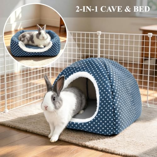 Rabbit Hideout Large Bunny Bed Washable Rabbit House | Fleece Hiding Hut for Indoor Bunnies Guinea Pigs, Small Animal Hideaway - color: Dark blue