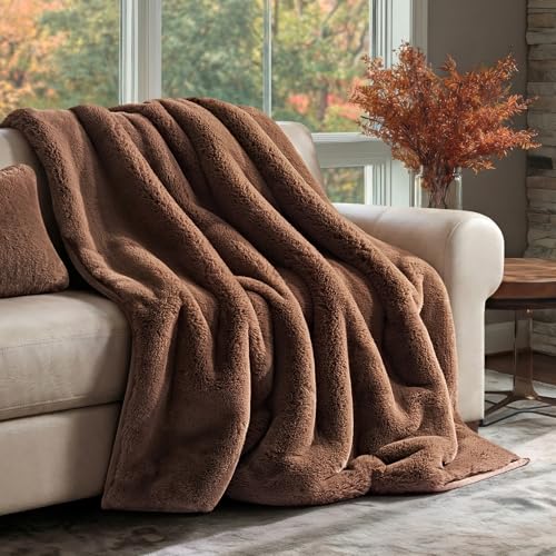 EVERGRACEHOME Faux Chinchilla Fur Throw Blanket, 50"x60", Chestnut Mink | Luxury, Super Soft, 1220GSM, Fluffy Cozy Mink, Reversible Velvet Back, Warm Thick Heavy Winter Throw for Couch Bed, Gift - color: Chestnut Mink, size: 50"x60"