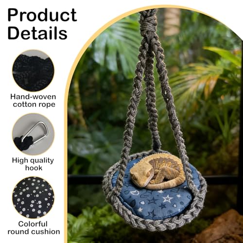 Reptile Hammock Swing Hanging Bed Bearded Dragon Hammock Reptile Accessories for Chameleon, Lizards, Gecko, Snakes, Iguana Reptiles, Geckos, Bird, Parrot, Parakeet, Cockatiel Toys（Gray with pad） - color: Gray with pad