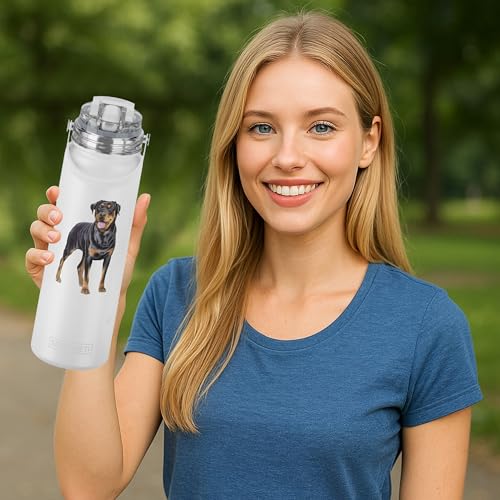 SERENGETI 24 Oz Water Bottle Stainless Steel with Spill Proof Lid - Double walled Vacuum Insulated water flask - Realistic 3D Print of your favorite dog (Rottweiler) - color: Rottweiler