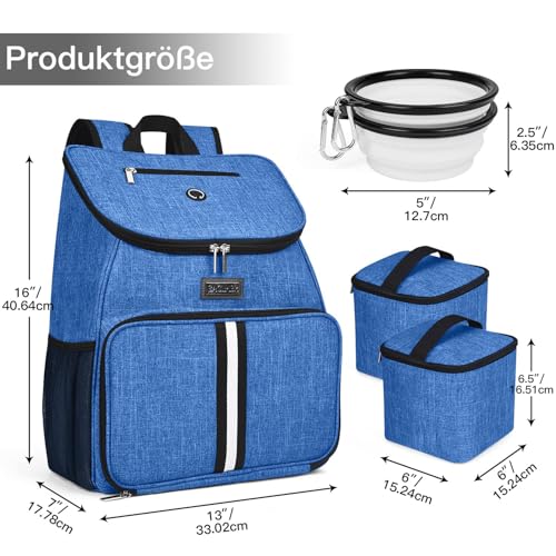 BAGLHER丨Dog Travel Bag, Airline Approved Pet Supplies Backpack, Dog Travel Backpack with 2 Silicone Collapsible Bowls and 2 Food Baskets - color: Blue-A