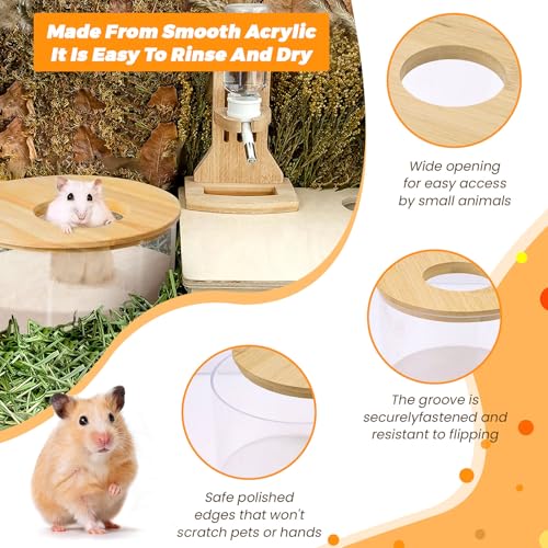 ASTIMESA Plastic Hamster Sand Bath Container with Ladder, Clear Hamster Litter Box Tub Wood Cover for Chinchilla Pet Gerbil Guinea Pig Digging Small Animal House Round