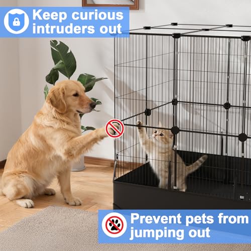 Tresbro Guinea Pig Cage with Waterproof PVC Bottom Liner & One-Hand Release Hook, Triple Fixing C&C Cage for Guinea Pigs, Bunny, Rabbit, Hedgehog, Small Animal Indoor Playpen 48''L x 24''W x 31.5''H - size: 24 Panels-with roof