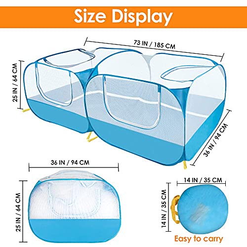 Lukovee Small Animals Playpen, Foldable Pet Playpen, 73"x36"x25" | Escape-Proof Detachable Bottom, 4 Zipper Doors, Breathable, Pen for Puppy Chicken Duck Kitten Rabbits Run Outdoor Yard , Blue - color: Blue - with Escape-proof Bottom