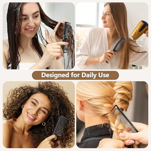 SALONSILK Women Hair Comb Set - 14PCS Wide Tooth Rat Tail Styling Combs Pick for Curly - Teasing Parting Fine Professional Barber Cutting Braiding Set - color: Black-14 PCS