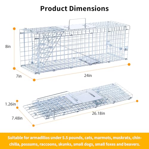 Timaze 24" Folding Live Animal Trap | Foldable humane animal trap,suitable for stray cats,squirrels and rabbits weighing up to 5.5 pounds