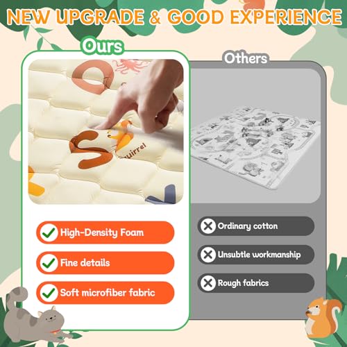 Omzer 64x64 Baby Play Mat for Floor, Playpen Mat for Toddlers Infants | Animal Alphabet Design, Safe Non-Slip Base, Extra Thick Soft Foam, Machine Washable, Foldable, Fits Playpen&Outdoor - size: 64"×64"