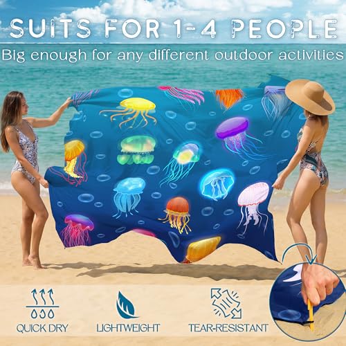BYDOLL Beach Blanket Waterproof Sandproof,78''X81''/78''X110'' Large Sand Free Oversized Lightweight Sand Resistant Blanket, Picnic Mat for Beach Travel Camping Hiking Essentials - color: Jellyfish, size: 78''X81"