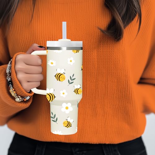 AMZUShome Bee Gifts.40oz Bee Tumbler with Handle.Bee Lover Cup Gift.Birthday Christmas Bees Tumblers Gift for Women Men. - style: Bee