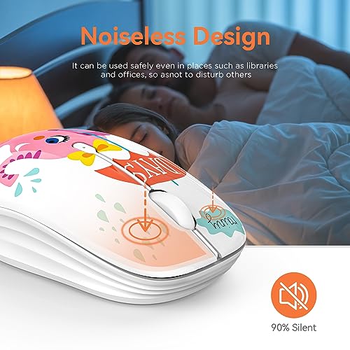 FMOUSE Cute Cartoon Silent Wireless Mouse, Dual Mode Bluetooth & USB 2.4G | Pink Elephant Pattern, Ideal for Kids Students & Office Use | AA Battery Powered | Compatible with Laptop Mac iPad Tablet PC - color: Pink Elephant