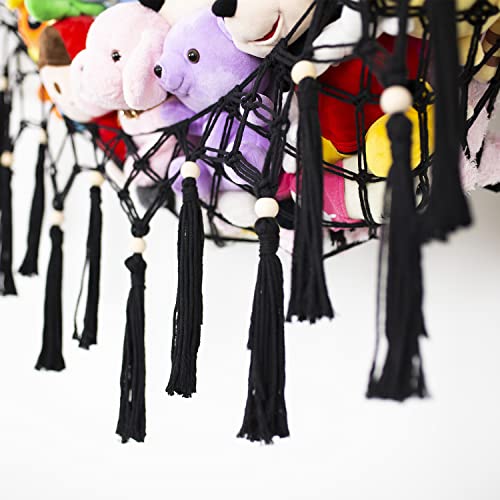 Large Stuffed Animal Net Toy Hammock with Tassel-Corner Hanging Net for Plush Toy Holder Boho Macrame Toy Display,Toy Storage Organizer for Kids Room, Nursery, Bedroom