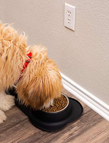 Internet's Best Bone Dog Bowl Set | Double Stainless Steel Pet Food Water Bowls | No Spill Silicone Stand | Large Medium Breeds | Black