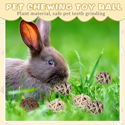 24 Pcs Bunny Chew Grass Balls Rolling Chew Toys for Small Animals | Bunny Gnawing Treats, Natural Chew Grass Toys, Rolling Play Balls, Small Animal Cage Enrichment Toy