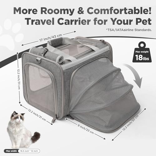 Cat Carriers Soft Stylish Small Dogs Puppy Pets Bag,Sturdy,Ventilated,Airline Approved,Expandable,Rabbit Cage Small Animals Travel Outdoor Carry Kennel Gray Color - color: Grey