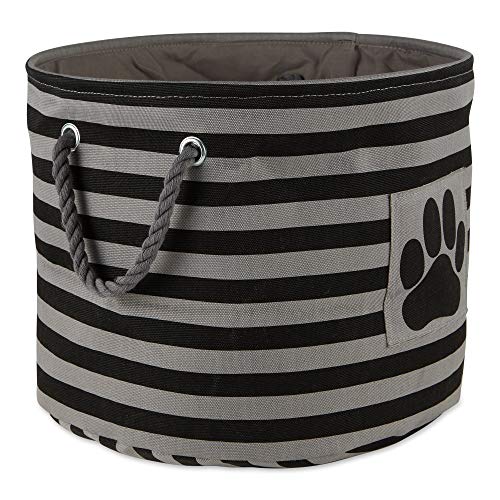 Bone Dry Pet Storage Collection Striped Paw Patch Bin, Black, Small Round - color: Black, size: Small Round