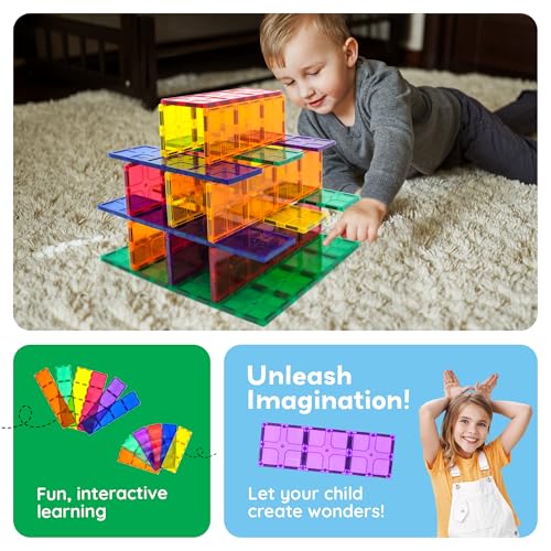 PicassoTiles 28 Piece Large Magnetic Tiles, Stabilizer STEM Set for Kids 3+ | Doubles as foundation, column, pillar support, extra strong magnets, vivid clear colors, safe creative preschool play time - style: 28 pcs XL Plate