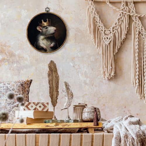 shiviody Vintage Rat King Canvas Wall Art Decor, Gothic Moody Dark Academia Classic Rat Mouse Animal Round Hanging Frame Prints Decorations for Home Bedroom Living Room 10"x10" - color: Animals-38