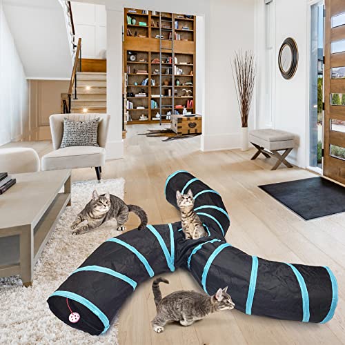 Bemodst Collapsible S-Shape Cat Tunnels - 3-Way Interactive Maze Toy for Kitten, Rabbit, Ferret - color: S-Type 3 Way