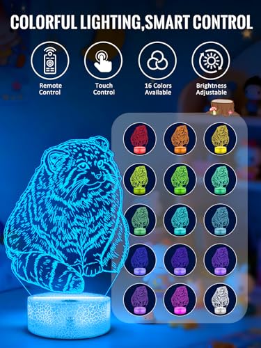Pallas Cat 3D Night Light for Kids, LED 16 Colors Remote Control Changing Touch Dimmable Table Desk Lamp, Cute Animal Gifts for Pallas Cat Lovers Animal Fans - color: Color D