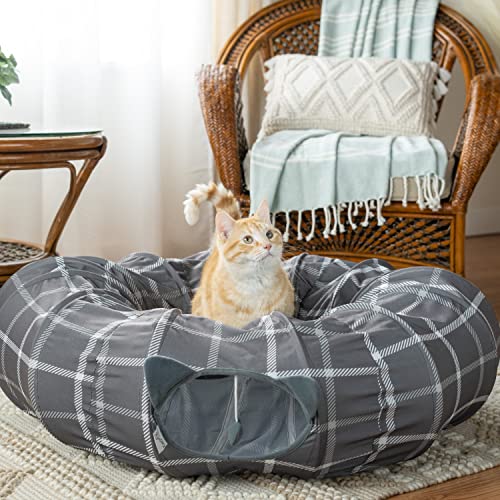 Kitty City Large Cat Tunnel Bed, 2-in-1 Zip-Together Cat Play Tunnel & Plush Nap Bed, Pop-Up Indoor Cat Toy with Hanging Toys, Collapsible Design - Grey - color: Gray