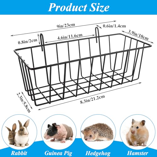 6 Pack Rabbit Hay Feeder, Heavy Duty Metal Bunny Hay Holder with Hooks, 9 x 4 x 3 Inch Hanging Hay Rack for Rabbit Cage, Guinea Pig, Chinchilla, Black - color: Black