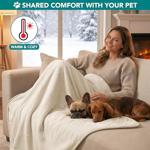 PETAMI Sherpa Fleece Waterproof CAT and Dog Blanket, Beige, Small - color: Beige, size: Small (24x32)