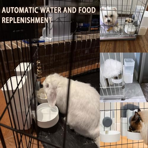 kathson Rabbit Feeder for Cage,Bunny Water Bottle,Pet Food Dispenser,Grey | Gravity Automatic Guinea Pig Feeder Waterer Set,Hanging Small Pet Food Bowl Feeding Station for Ferret Chinchilla Cat Puppy - color: Grey