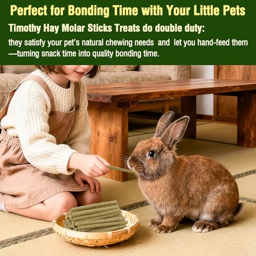 Timothy Hay Sticks for Rabbits Guinea Pigs Hamsters 200g - Natural Bunny Chew Treats,Rabbit Toys,Dental & Digestive Health for Small Animals