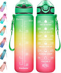Enerbone 32 oz Drinking Water Bottle with Times to Drink and Straw, Motivational with Carrying Strap, Leakproof BPA & Toxic Free, Ensure You Drink Enough Water for Fitness Gym Outdoor - color: Green Red