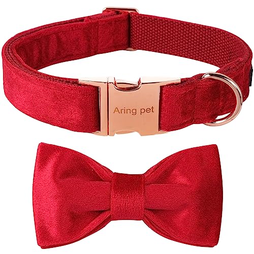 ARING PET Bowtie Dog Collar,Velvet Dog Collars with Removable Bowtie, Christmas Adorable Dog Collar, X-Small. - color: B-Red, size: X-Small (Pack of 1)
