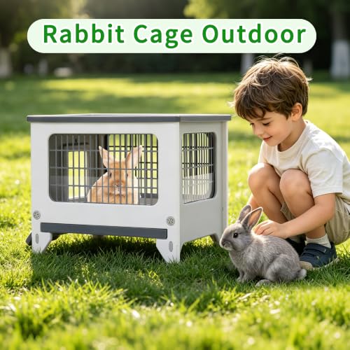 Plastic Rabbit Cage Outdoor Indoor, Bunny Cage Guinea Pig Cages Enclosure | Waterproof Rabbit Hutch Leak-Proof Pull-Out Tray&Chew-Proof, Easy-Clean & Ideal for Small Animal Cage Enclosure - size: 21.6" L x 18.8" W x 17.9" H