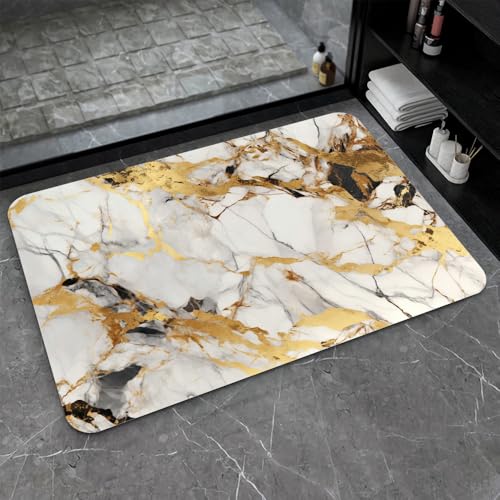 Bath Mat-Bathroom Rug，Abstract Marble Gold-Absorbent Non Slip Quick Dry Stain Resistant Easy to Clean Care Shower Rug for Bathtub Shower Room 17×27.5Inch (43 * 70cm) - color: Abstract Marble Gold-, size: 17 x 27.5 inches