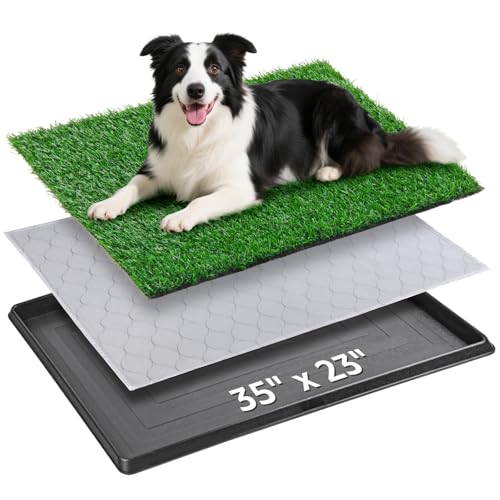 Portable Dog Grass Pad with Tray 35"x23", for Indoor Outdoor Potty Training | Dog Litter Box, Easy to Clean, Pet Loo, Artificial Grass Patch, Washable Pee Pad, Ideal for Patio Balcony Apartment - size: 35"x23"（3 Layer Potty System)