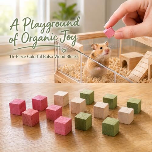 Premium Balsa Wood Small Animal Chew Toys (0.8") - 100% Natural, 4-Flavor Fruit Infused Blocks for Hamsters, Guinea Pigs & Rats - Safe, Ultra-Light Foraging Treats